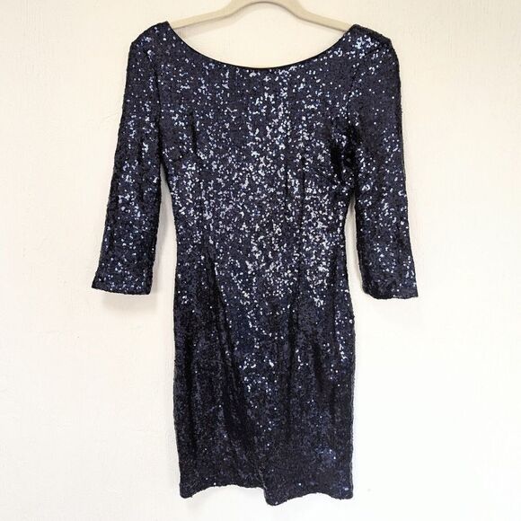 Lulus Delightful Ways Sequin Mini Dress Navy Blue Womens Sz Small Bodycon - Picture 1 of 4